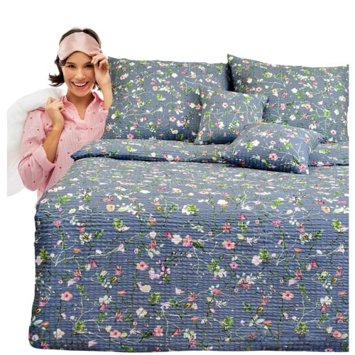 Komplet Pościeli Kora 200x220 2x70/80 Powoje z Motylem Szare