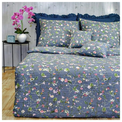 Komplet Pościeli Kora 140x200 2x70/80 Powoje z Motylem Szare