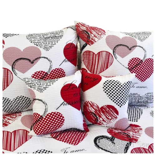 Komplet Pościeli Kora 200x220 2x70/80 Serca Z Napisami Czerwone