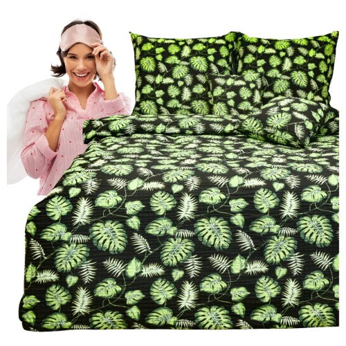 Komplet Pościeli Kora 200x220 2x70/80 Liście Palm Na Czarnym