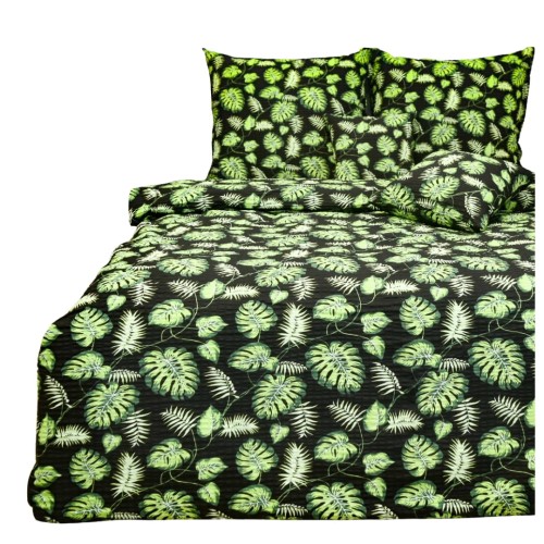 Komplet Pościeli Kora 200x220 2x70/80 Liście Palm Na Czarnym