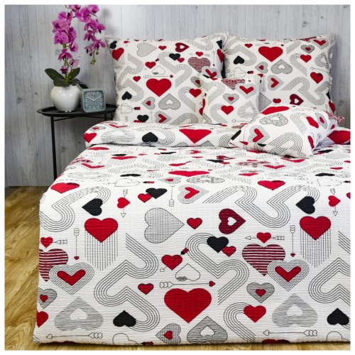 Komplet Pościeli Kora 140x200 2x70/80 Serca Kreski Czerwone