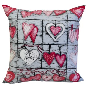 Poszewka 40x40 Bawełniana JAŚ Serca Na Desce Czerwone