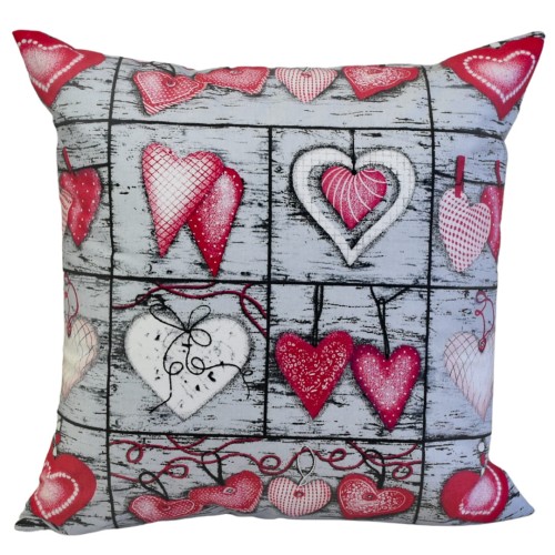 Poszewka 40x40 Bawełniana JAŚ Serca Na Desce Czerwone