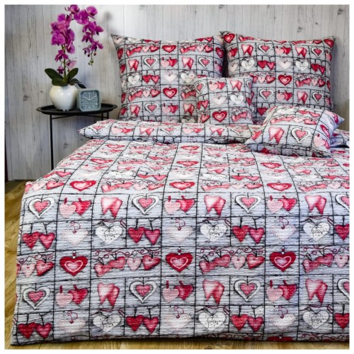 Komplet Pościeli Kora 160x200 2x70/80 Serca Na Desce Czerwone