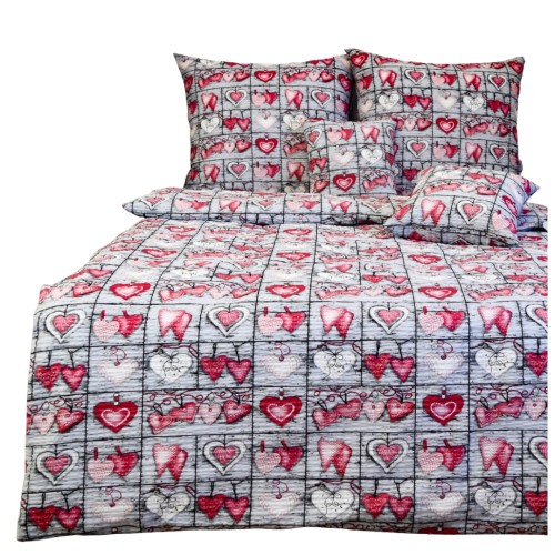 Komplet Pościeli Kora 160x200 2x70/80 Serca Na Desce Czerwone