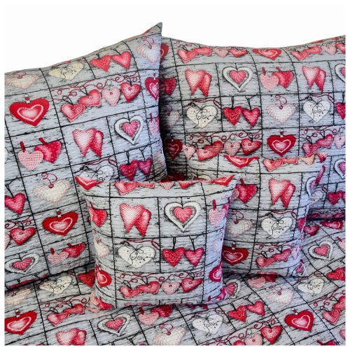 Komplet Pościeli Kora 160x200 2x70/80 Serca Na Desce Czerwone