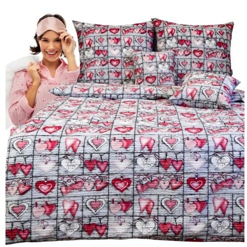 Komplet Pościeli Kora 200x220 2x70/80 Serca Na Desce Czerwone