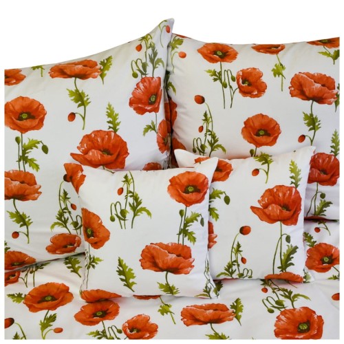 Komplet Pościeli Bawełnianej 140x200 2x70/80 Maki Na Białym