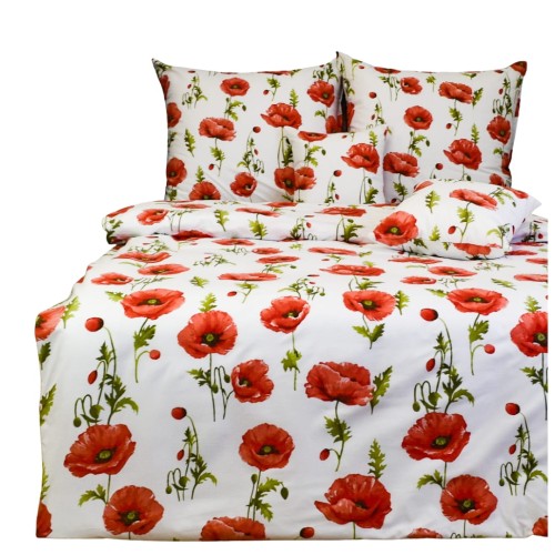 Komplet Pościeli Bawełnianej 140x200 2x70/80 Maki Na Białym