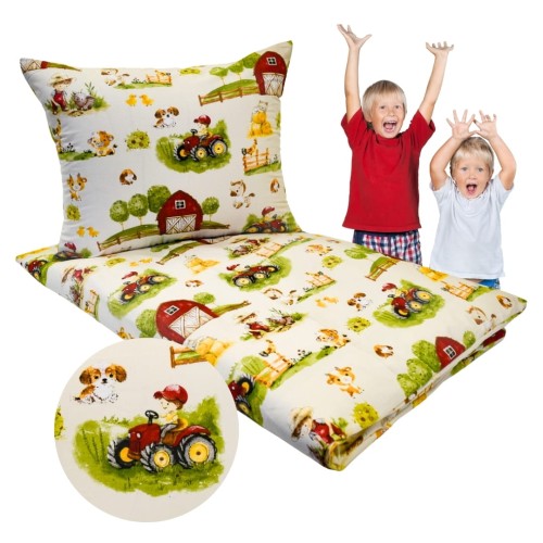 Komplet Pościeli Dziecięcej 100x160 + 50x70 Farmerski Świat Krem