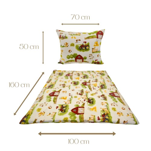 Komplet Pościeli Dziecięcej 100x160 + 50x70 Farmerski Świat Krem