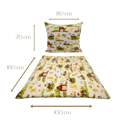Komplet Pościeli Dziecięcej 100x160 + 70x80 Farmerski Świat Krem