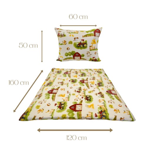 Komplet Pościeli Dziecięcej 120x160 + 50x60 Farmerski Świat Krem