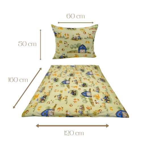 Komplet Pościeli Dziecięcej 120x160 + 50x60 Farmerski Świat Oliwka