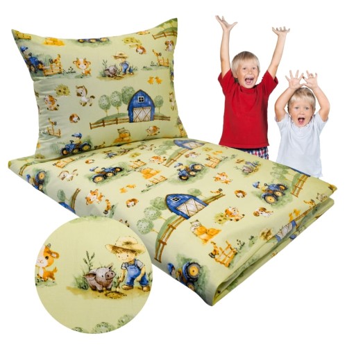 Komplet Pościeli Dziecięcej 120x160 + 70x80 Farmerski Świat Oliwka