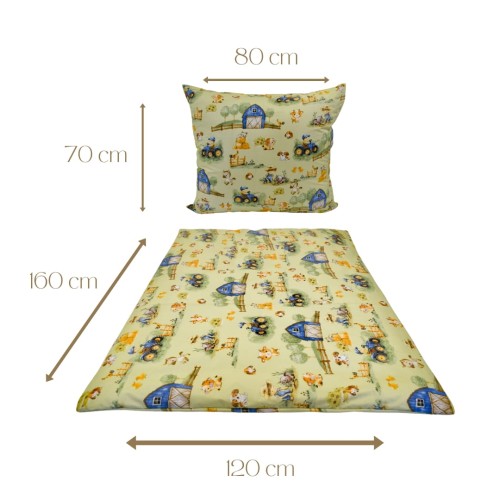 Komplet Pościeli Dziecięcej 120x160 + 70x80 Farmerski Świat Oliwka