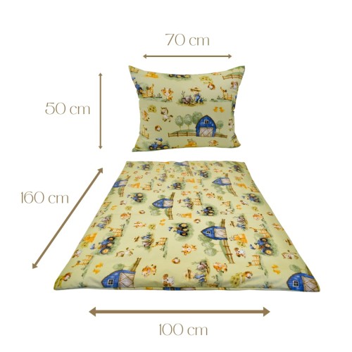 Komplet Pościeli Dziecięcej 100x160 + 50x70 Farmerski Świat Oliwka