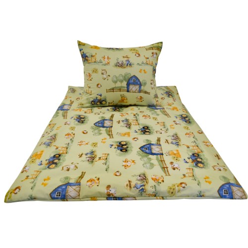 Komplet Pościeli Dziecięcej 100x160 + 40x60 Farmerski Świat Oliwka