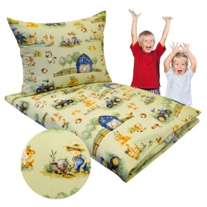 Komplet Pościeli Dziecięcej 90x120 + 50x60 Farmerski Świat Oliwka