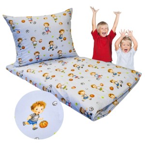 Komplet Pościeli Dziecięcej 90x120 + 40x60 Piłkarzyki Błękit