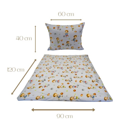 Komplet Pościeli Dziecięcej 90x120 + 40x60 Piłkarzyki Błękit