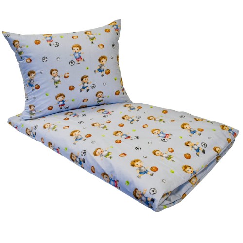 Komplet Pościeli Dziecięcej 100x135 + 40x60 Piłkarzyki Błękit
