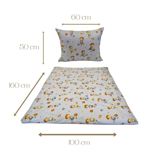 Komplet Pościeli Dziecięcej 100x160 + 50x60 Piłkarzyki Błękit
