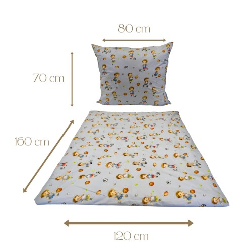 Komplet Pościeli Dziecięcej 120x160 + 70x80 Piłkarzyki Błękit