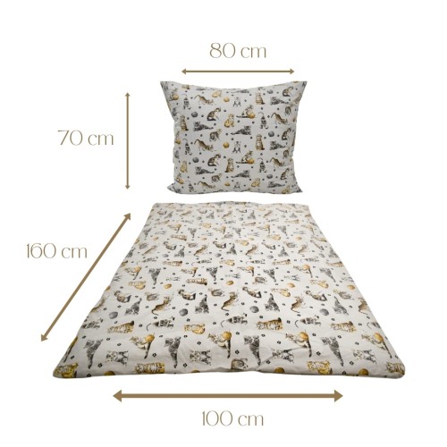 Komplet Pościeli Dziecięcej 100x160 + 70x80 Kotki Łapki Szare