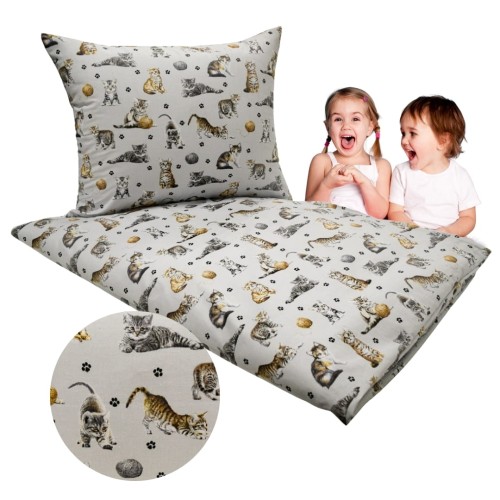 Komplet Pościeli Dziecięcej 100x135 + 40x60 Kotki Łapki Szare