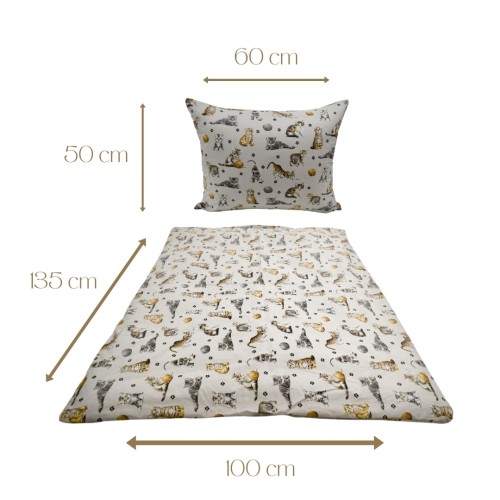 Komplet Pościeli Dziecięcej 100x135 + 50x60 Kotki Łapki Szare