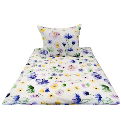 Komplet Pościeli Dziecięcej 120x160 + 50x60 Malowane Bratki Na Białym