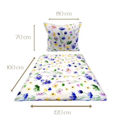 Komplet Pościeli Dziecięcej 120x160 + 70x80 Malowane Bratki Na Białym