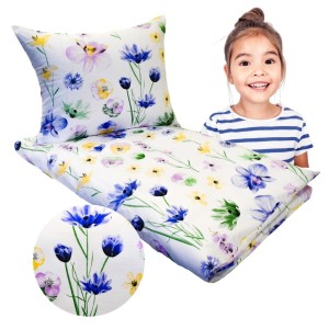 Komplet Pościeli Dziecięcej 100x160 + 70x80 Malowane Bratki Na Białym