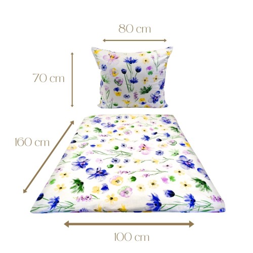 Komplet Pościeli Dziecięcej 100x160 + 70x80 Malowane Bratki Na Białym