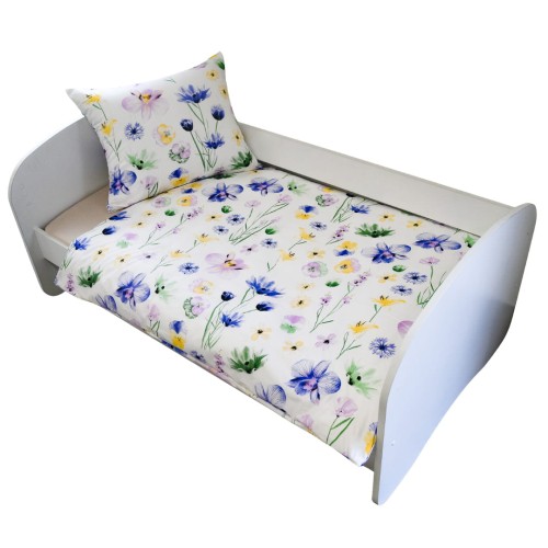 Komplet Pościeli Dziecięcej 100x160 + 50x70 Malowane Bratki Na Białym