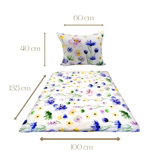 Komplet Pościeli Dziecięcej 100x135 + 40x60 Malowane Bratki Na Białym