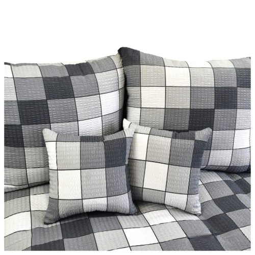 Komplet Pościeli Kora 200x220 2x70/80 Krata 3D Szara