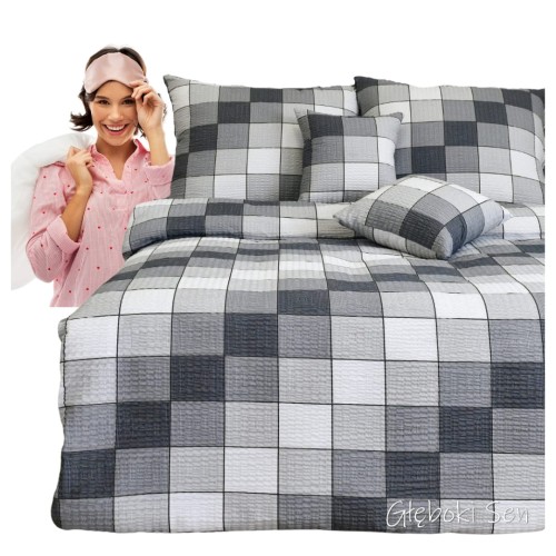 Komplet Pościeli Kora 200x220 2x70/80 Krata 3D Szara