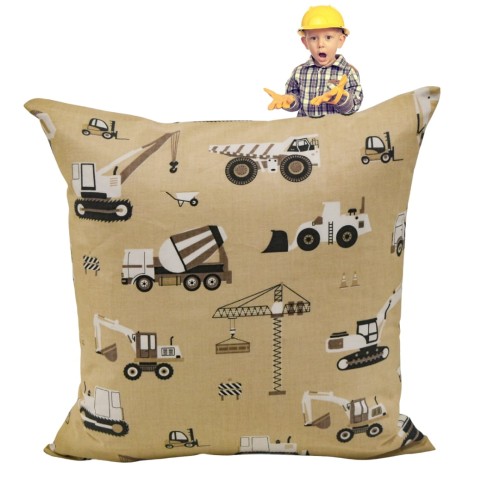 Poszewka Dziecięca 40x40 Bawełniana JAŚ Koparki Beżowe