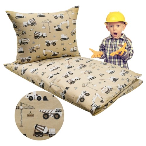 Komplet Pościeli Dziecięcej 100x135 + 50x60 Koparki Beżowe