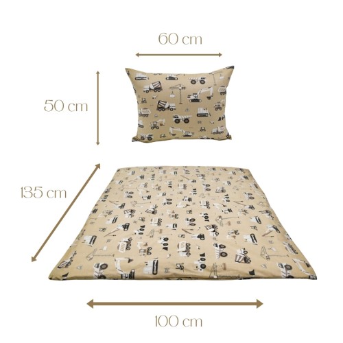 Komplet Pościeli Dziecięcej 100x135 + 50x60 Koparki Beżowe