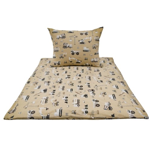 Komplet Pościeli Dziecięcej 120x160 + 70x80 Koparki Beżowe