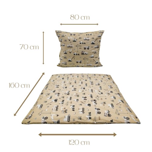 Komplet Pościeli Dziecięcej 120x160 + 70x80 Koparki Beżowe