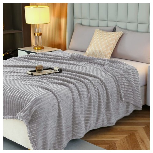 Koc Narzuta 200x220 Mikrofibra Tłoczony Jasny Popiel