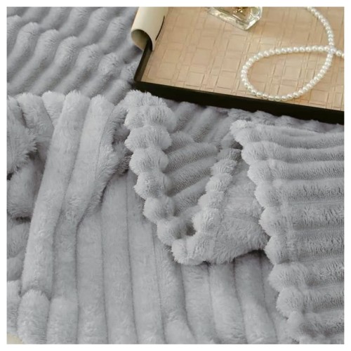 Koc Narzuta 200x220 Mikrofibra Tłoczony Jasny Popiel