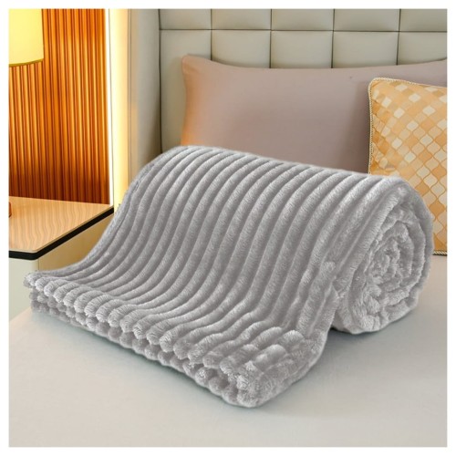 Koc Narzuta 200x220 Mikrofibra Tłoczony Jasny Popiel