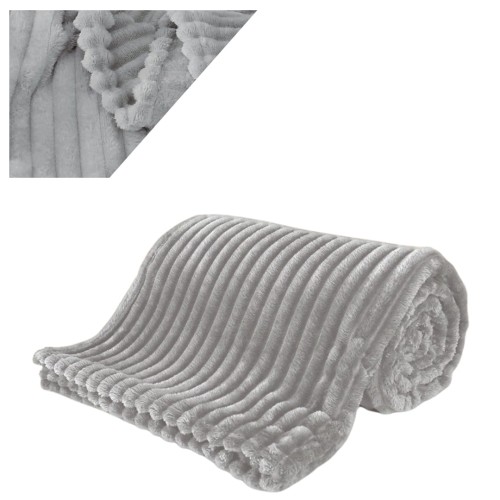 Koc Narzuta 200x220 Mikrofibra Tłoczony Jasny Popiel