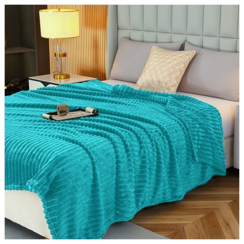 Koc Narzuta 200x220 Mikrofibra Tłoczony Turkusowy